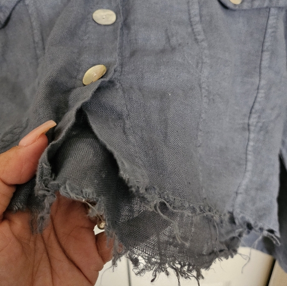 Made in Italy 100% Raw Linen Cropped Button Shirt Blue Lightweight Boho Top S/M. - Picture 7 of 10